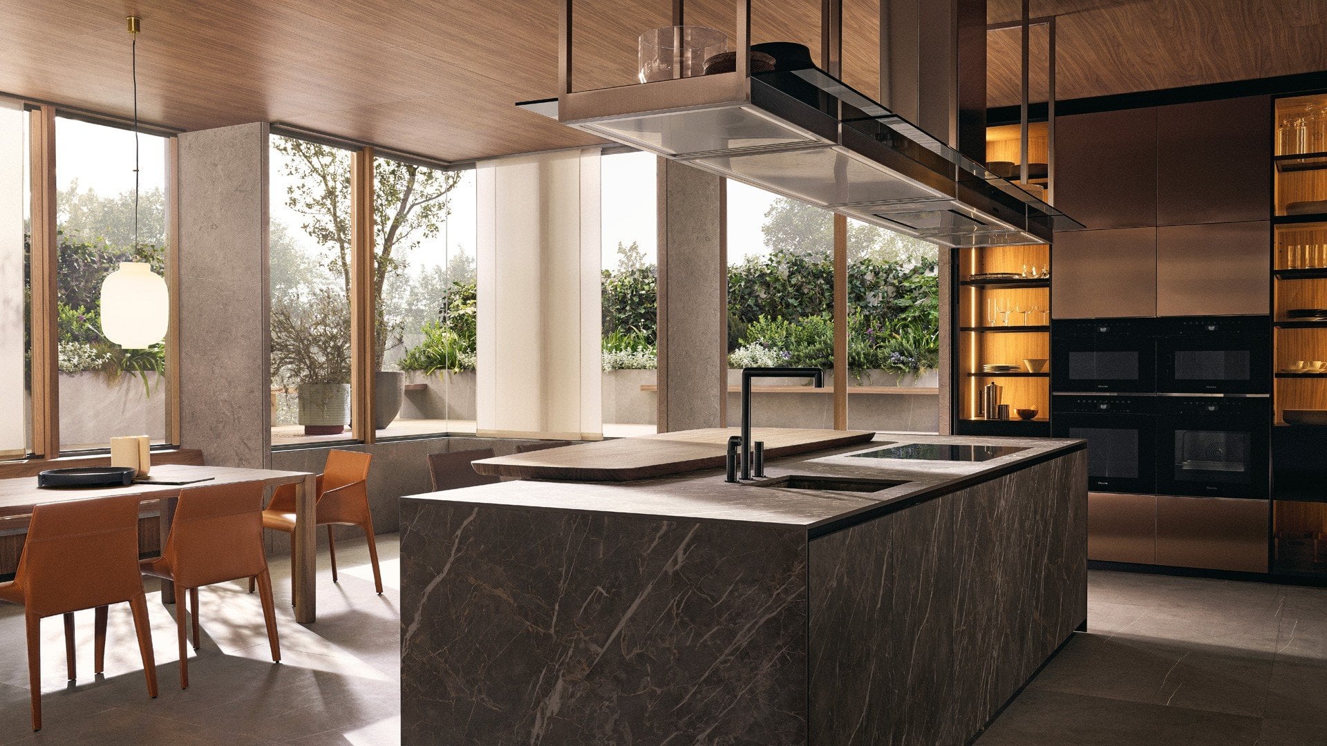 Poliform kitchen with integrated cabinetry, stone island and coordinated architectural finishes